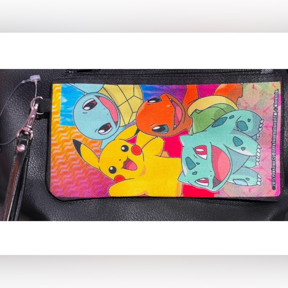 POKEMON Pikachu/Kanto Starter Team Multi Color Canvas Zip Wristlet size NWT - Picture 3 of 4